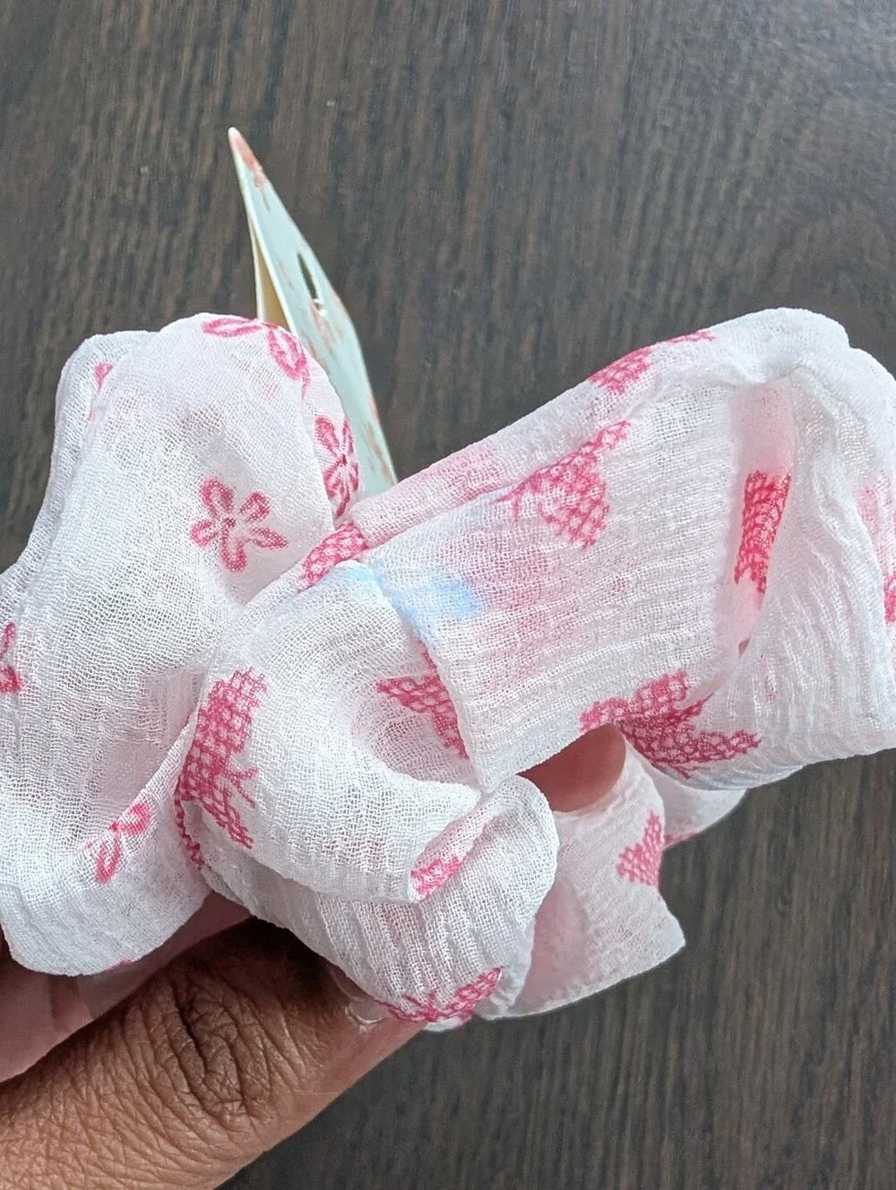 Set of 2 Pink Floral Chiffon Scrunchies / Hair Ties